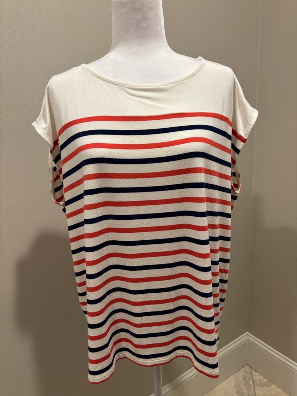 Lou & Grey White Short Sleeve Tee with Red & Navy Stripes
